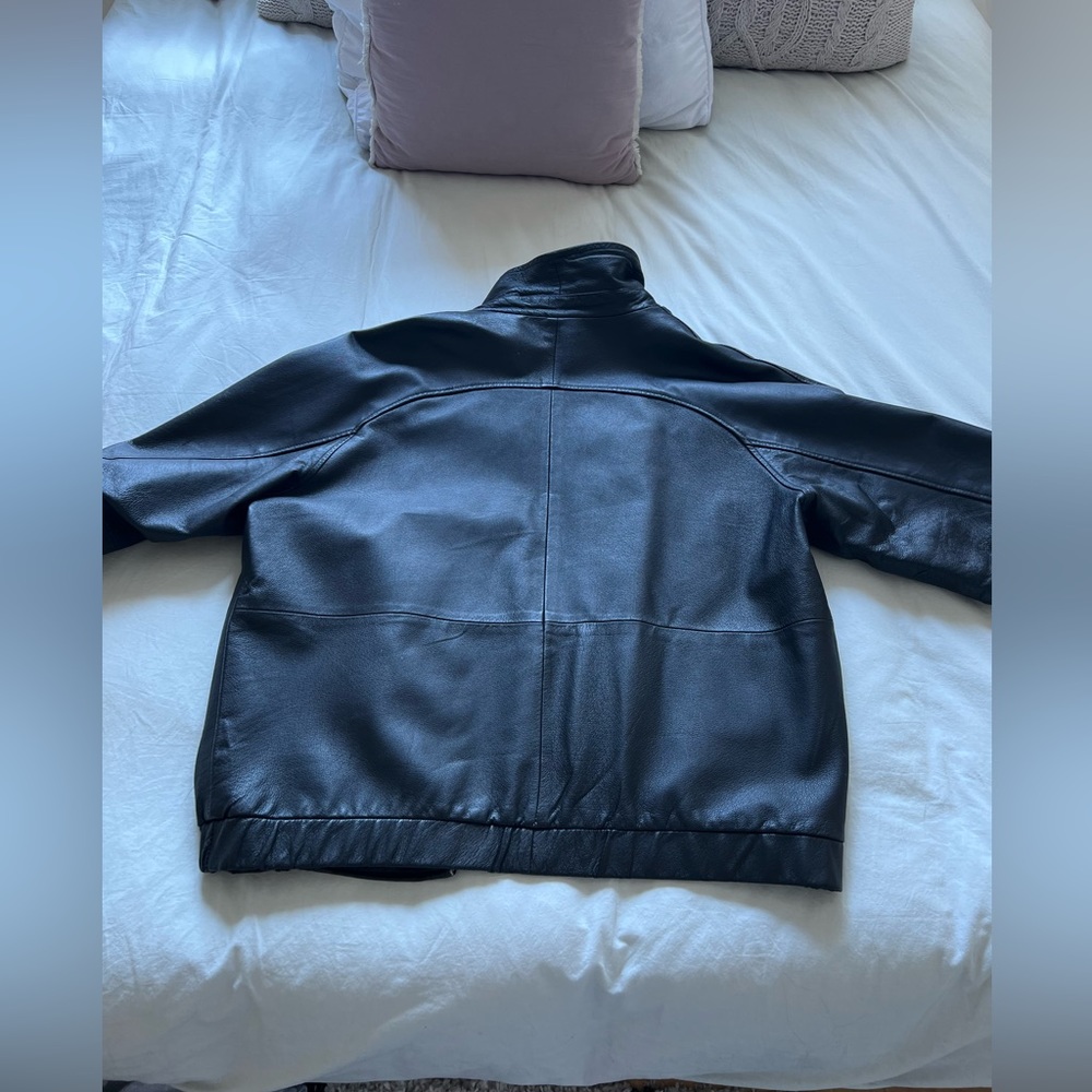 Black leather bomber jacket oversized